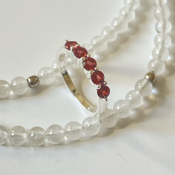 925 Sterling Silver Natural Garnet Band “Vibes” Sizes available US:5,7,8,9 - Picture 7 of 16